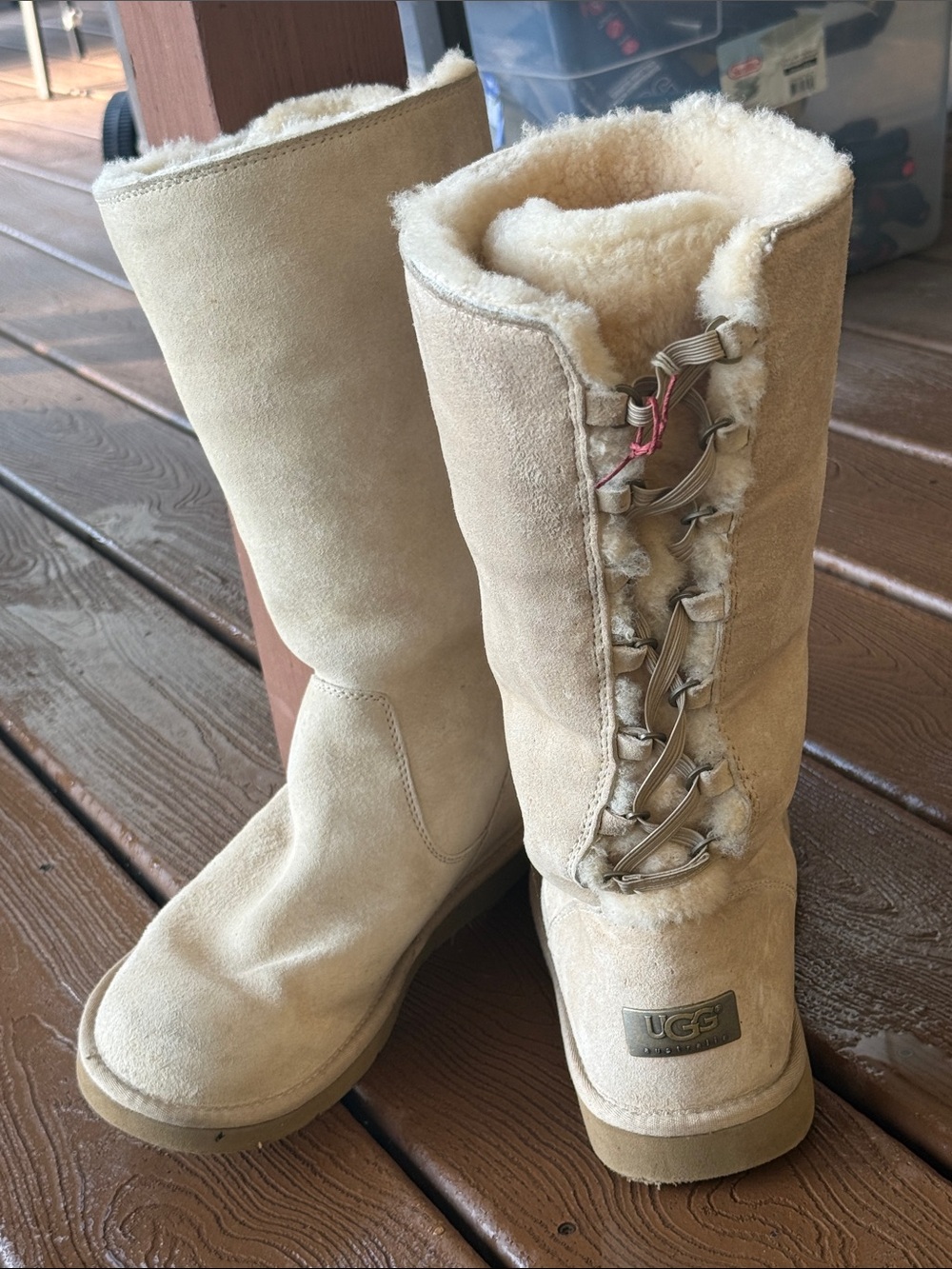 UGG Women's Tall Lace-Up Shearling Boots in Sand